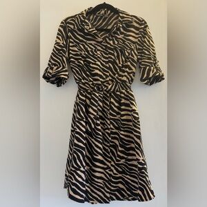 Button Up Striped Tiger/Zebra Print Belted Shirt Dress, Size S